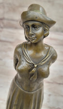 Art Deco Girl in Hat Bronze Sculpture 11.5" x 3.5"