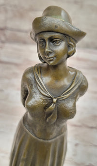 Art Deco Girl in Hat Bronze Sculpture 11.5" x 3.5"