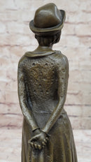 Art Deco Girl in Hat Bronze Sculpture 11.5" x 3.5"