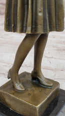 Art Deco Girl in Hat Bronze Sculpture 11.5" x 3.5"