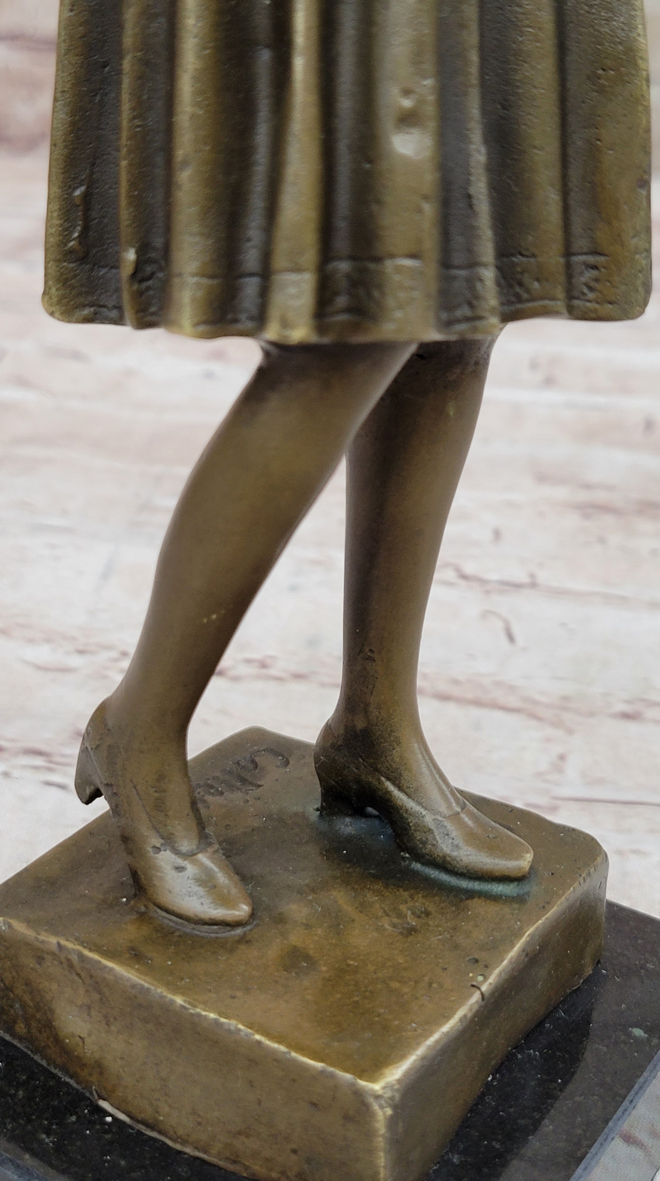 Art Deco Girl in Hat Bronze Sculpture 11.5" x 3.5"