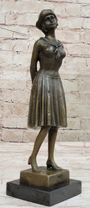 Art Deco Girl in Hat Bronze Sculpture 11.5" x 3.5"