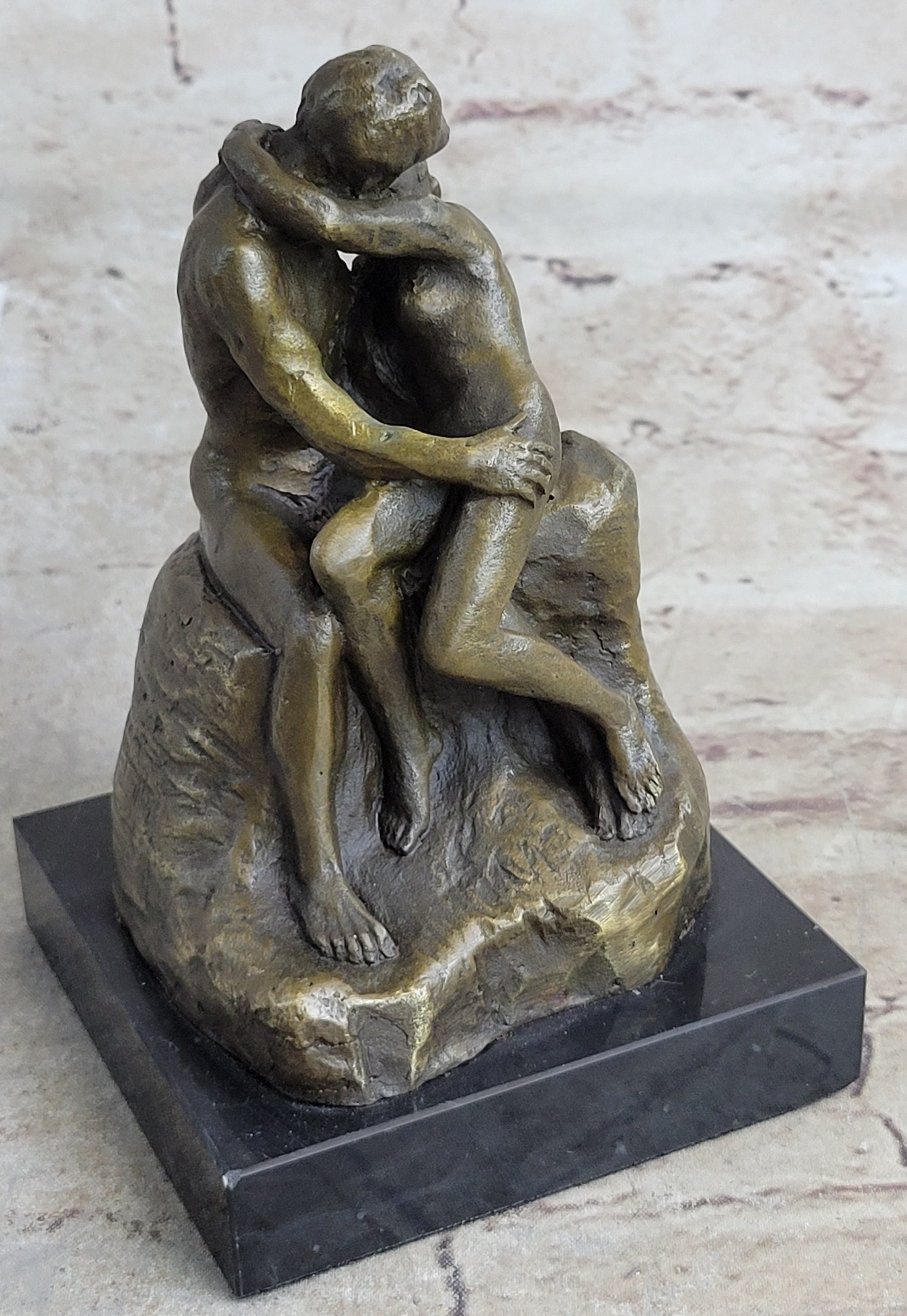 Signed Rodin Kiss Romance Love Lovers Bronze Marble Sculpture