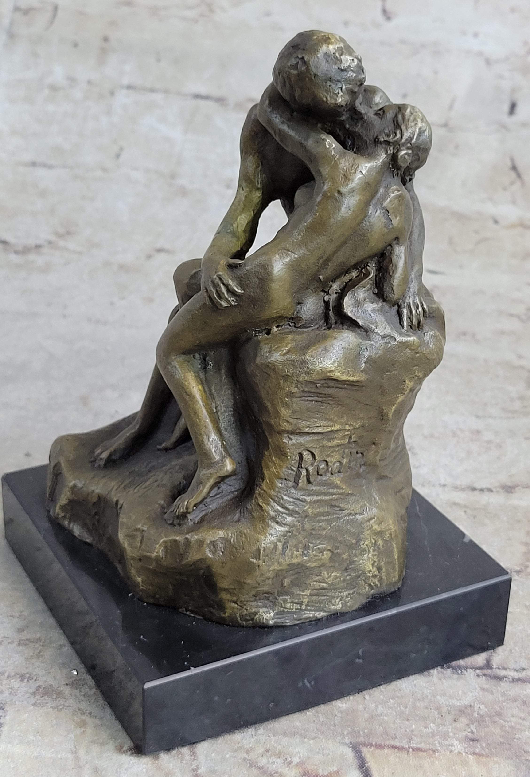 Signed Rodin Kiss Romance Love Lovers Bronze Marble Sculpture