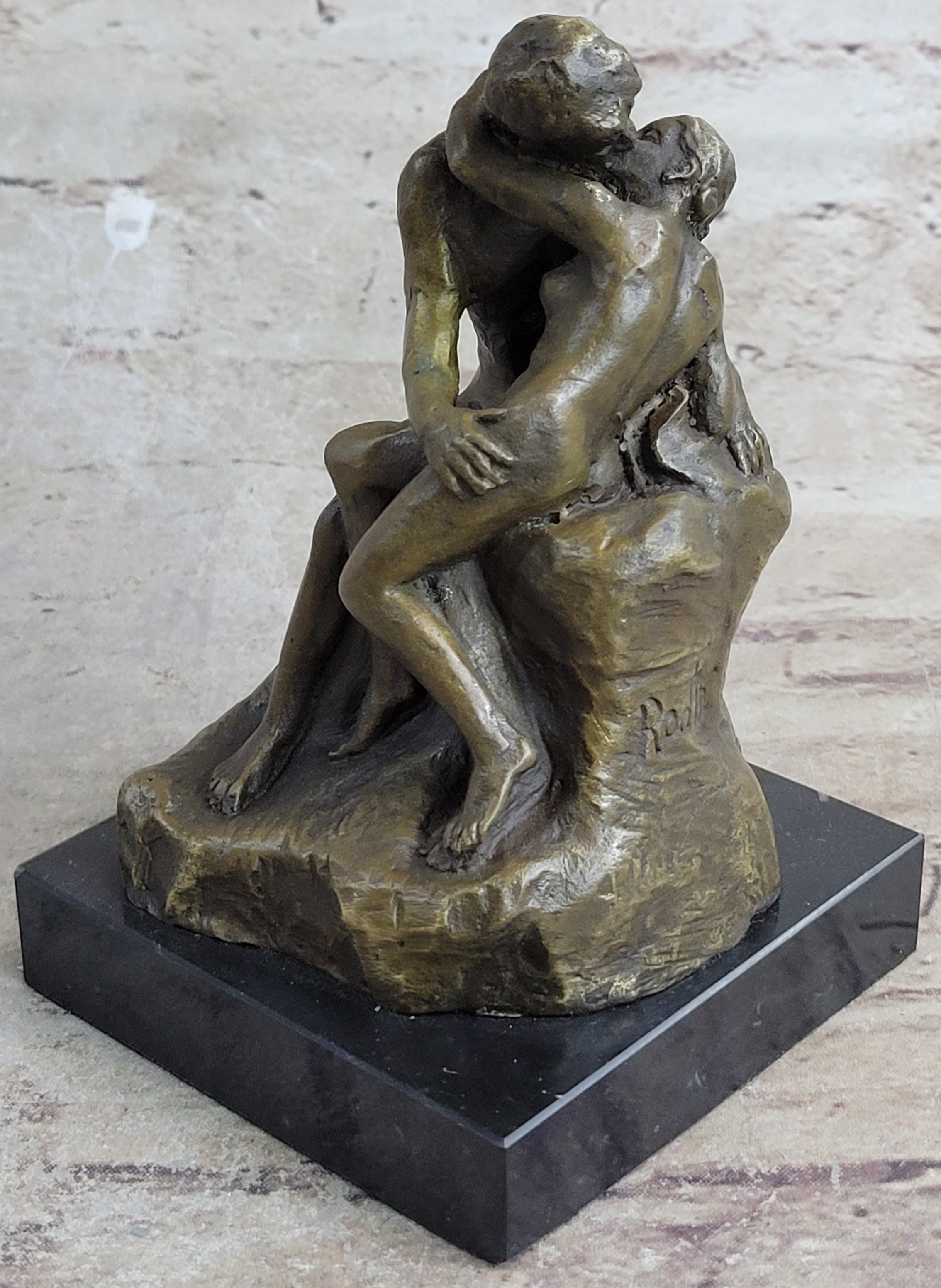 Signed Rodin Kiss Romance Love Lovers Bronze Marble Sculpture