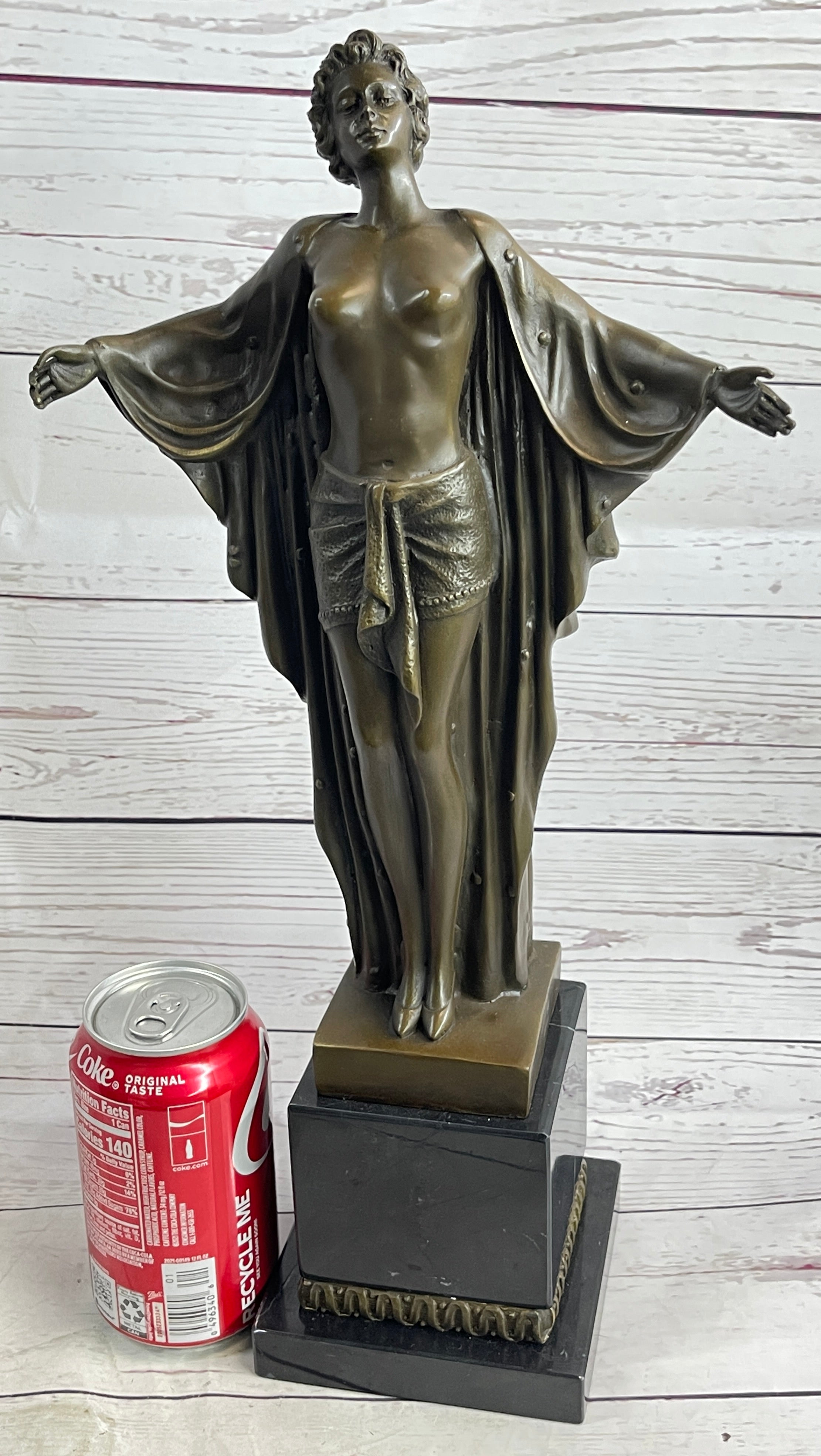 Semi Nude Woman Awakening Arms Outstretched Sexy Bronze Sculpture