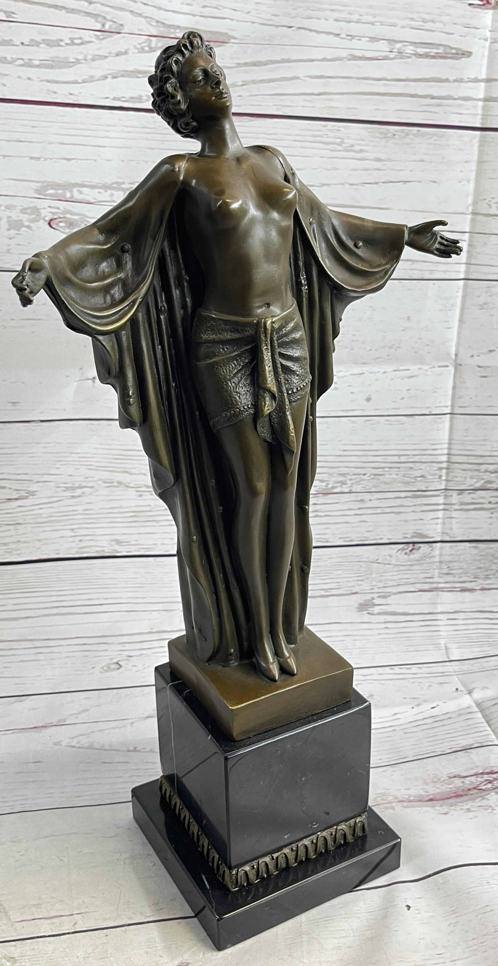 Semi Nude Woman Awakening Arms Outstretched Sexy Bronze Sculpture