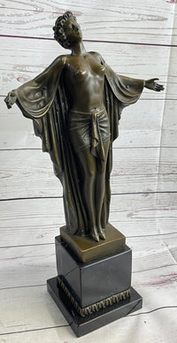 Semi Nude Woman Awakening Arms Outstretched Sexy Bronze Sculpture