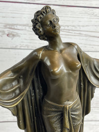 Semi Nude Woman Awakening Arms Outstretched Sexy Bronze Sculpture