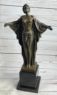 Semi Nude Woman Awakening Arms Outstretched Sexy Bronze Sculpture