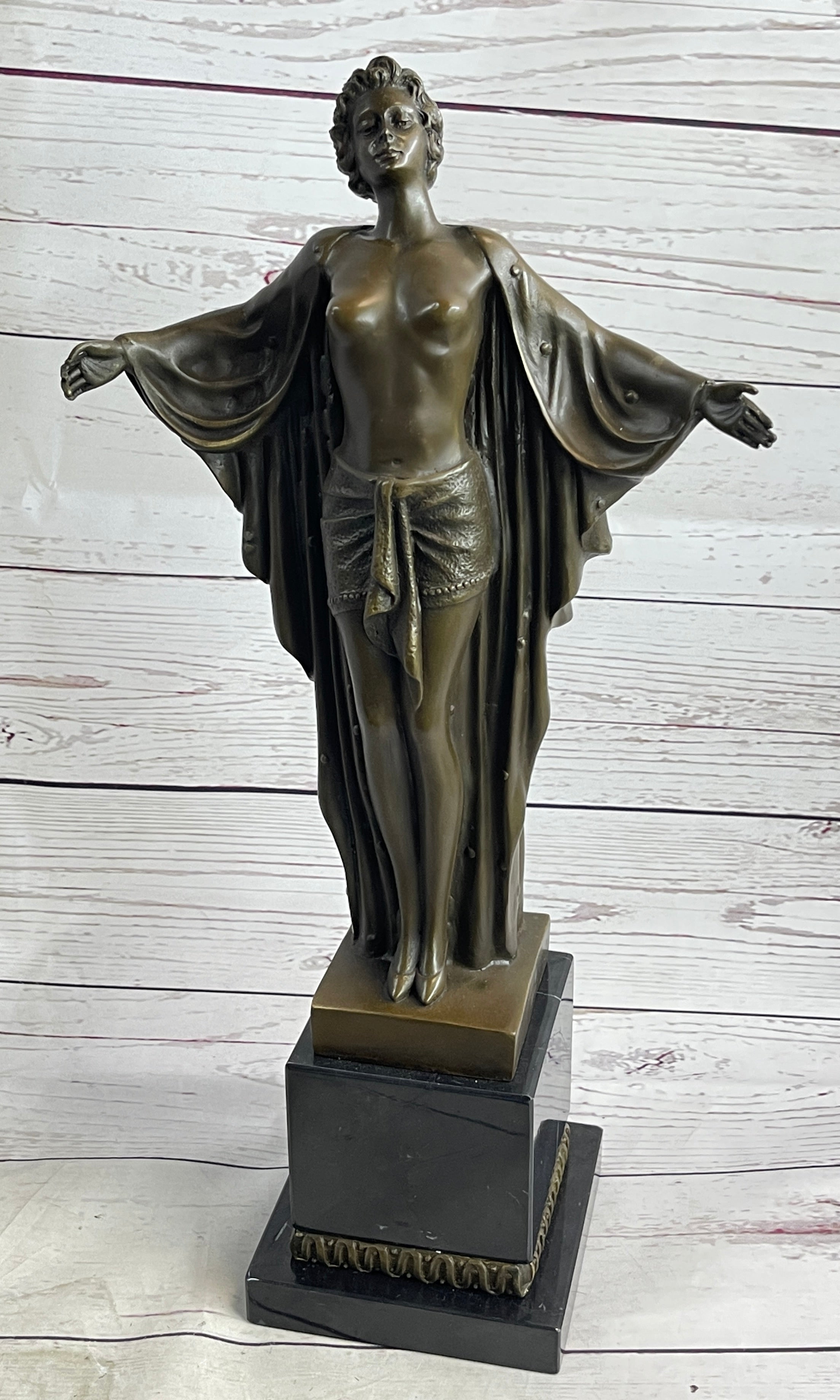 Semi Nude Woman Awakening Arms Outstretched Sexy Bronze Sculpture