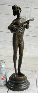 Mandolin Banjo Player Bronze Sculpture Marble Base 17" x 4.5"