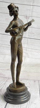 Mandolin Banjo Player Bronze Sculpture Marble Base 17" x 4.5"