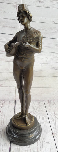 Mandolin Banjo Player Bronze Sculpture Marble Base 17" x 4.5"
