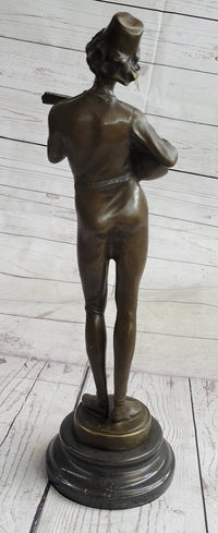 Mandolin Banjo Player Bronze Sculpture Marble Base 17" x 4.5"