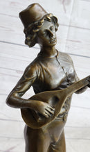Mandolin Banjo Player Bronze Sculpture Marble Base 17" x 4.5"