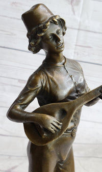Mandolin Banjo Player Bronze Sculpture Marble Base 17" x 4.5"
