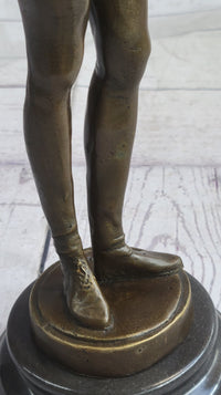 Mandolin Banjo Player Bronze Sculpture Marble Base 17" x 4.5"