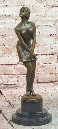 Signed Preiss Art Deco Bronze Statue: 'Bedtime Girl' on Marble Base Sculpture Statue