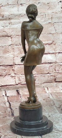 Signed Preiss Art Deco Bronze Statue: 'Bedtime Girl' on Marble Base Sculpture Statue