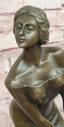 Signed Preiss Art Deco Bronze Statue: 'Bedtime Girl' on Marble Base Sculpture Statue