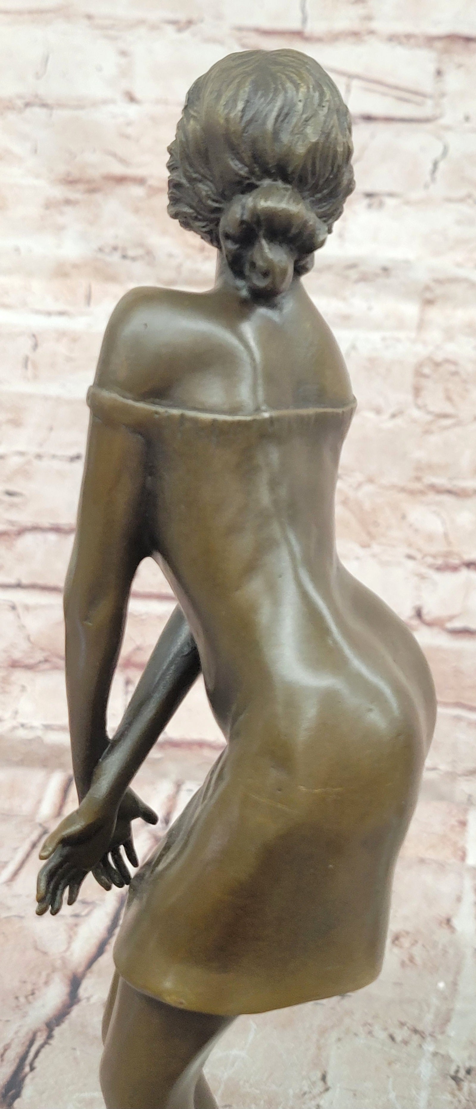 Signed Preiss Art Deco Bronze Statue: 'Bedtime Girl' on Marble Base Sculpture Statue