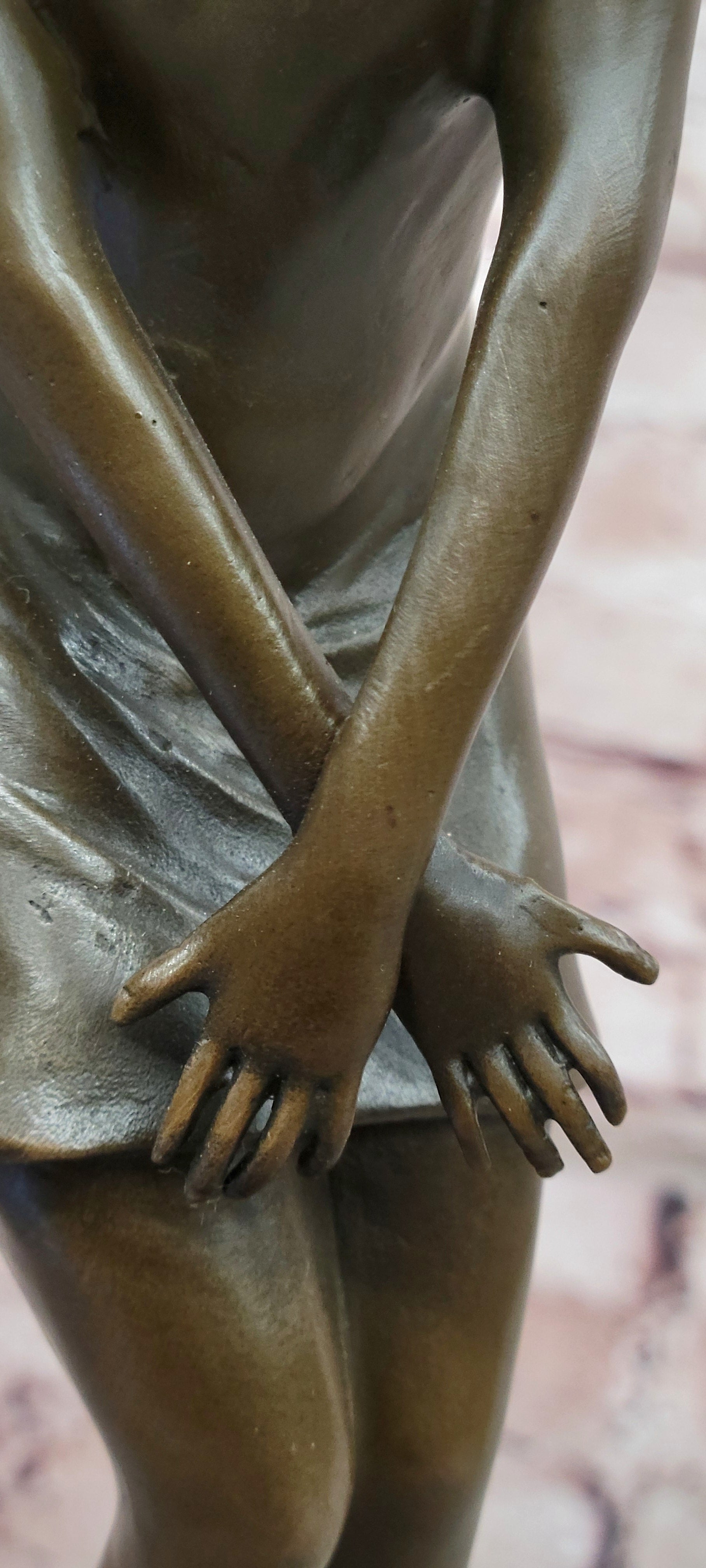 Signed Preiss Art Deco Bronze Statue: 'Bedtime Girl' on Marble Base Sculpture Statue