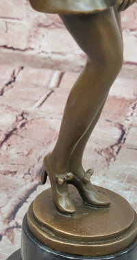 Signed Preiss Art Deco Bronze Statue: 'Bedtime Girl' on Marble Base Sculpture Statue