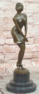 Signed Preiss Art Deco Bronze Statue: 'Bedtime Girl' on Marble Base Sculpture Statue