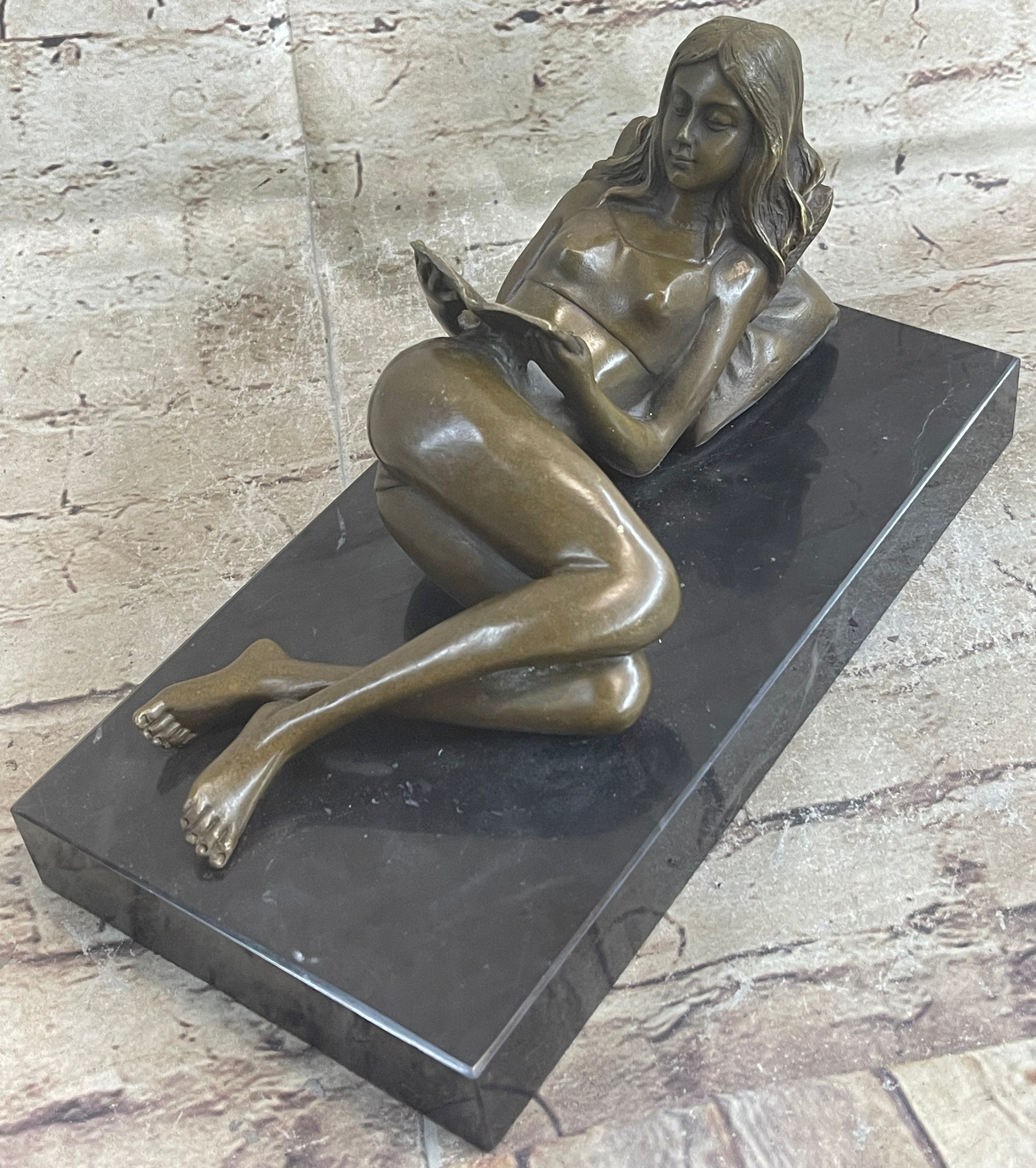 Signed Preiss Erotic Semi Nude Woman Bronze Sculpture