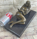 Signed Preiss Erotic Semi Nude Woman Bronze Sculpture