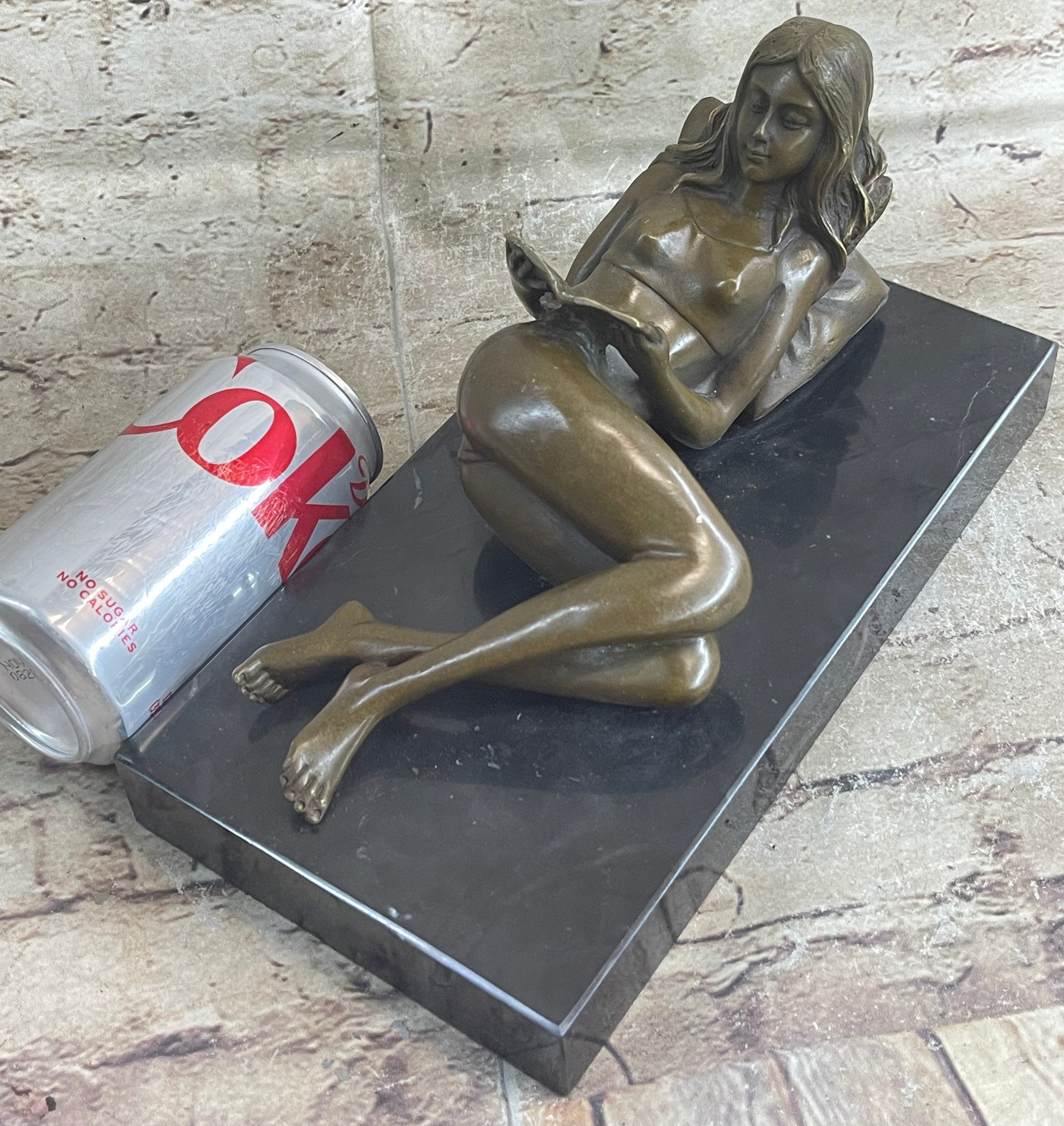 Signed Preiss Erotic Semi Nude Woman Bronze Sculpture