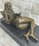 Signed Preiss Erotic Semi Nude Woman Bronze Sculpture