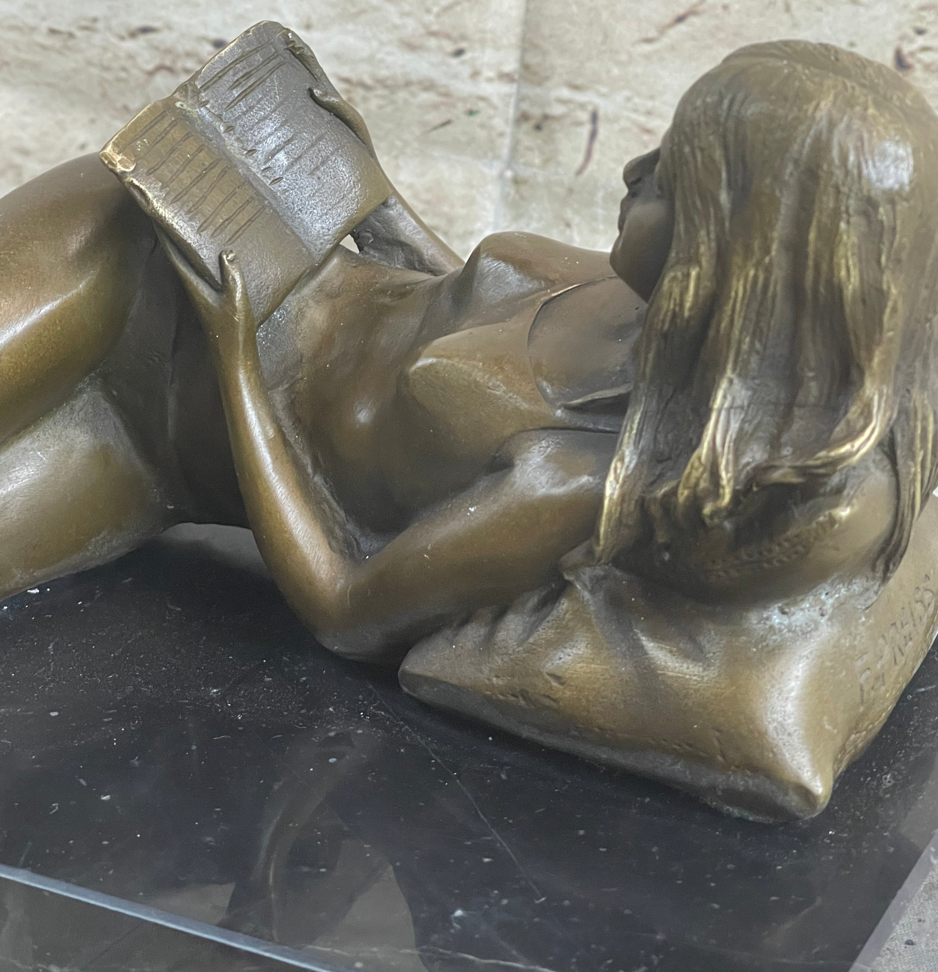 Signed Preiss Erotic Semi Nude Woman Bronze Sculpture