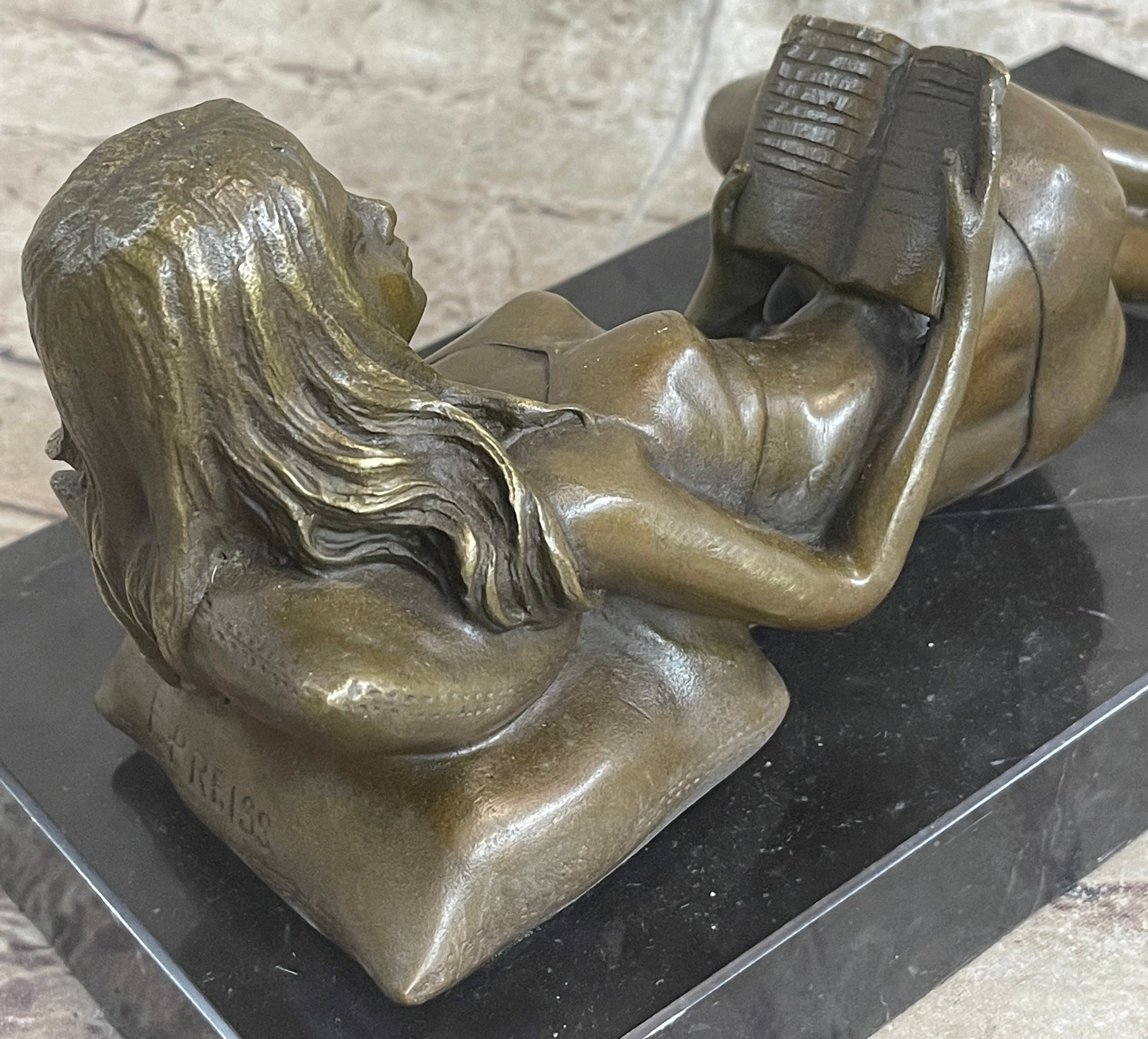 Signed Preiss Erotic Semi Nude Woman Bronze Sculpture
