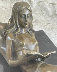 Signed Preiss Erotic Semi Nude Woman Bronze Sculpture