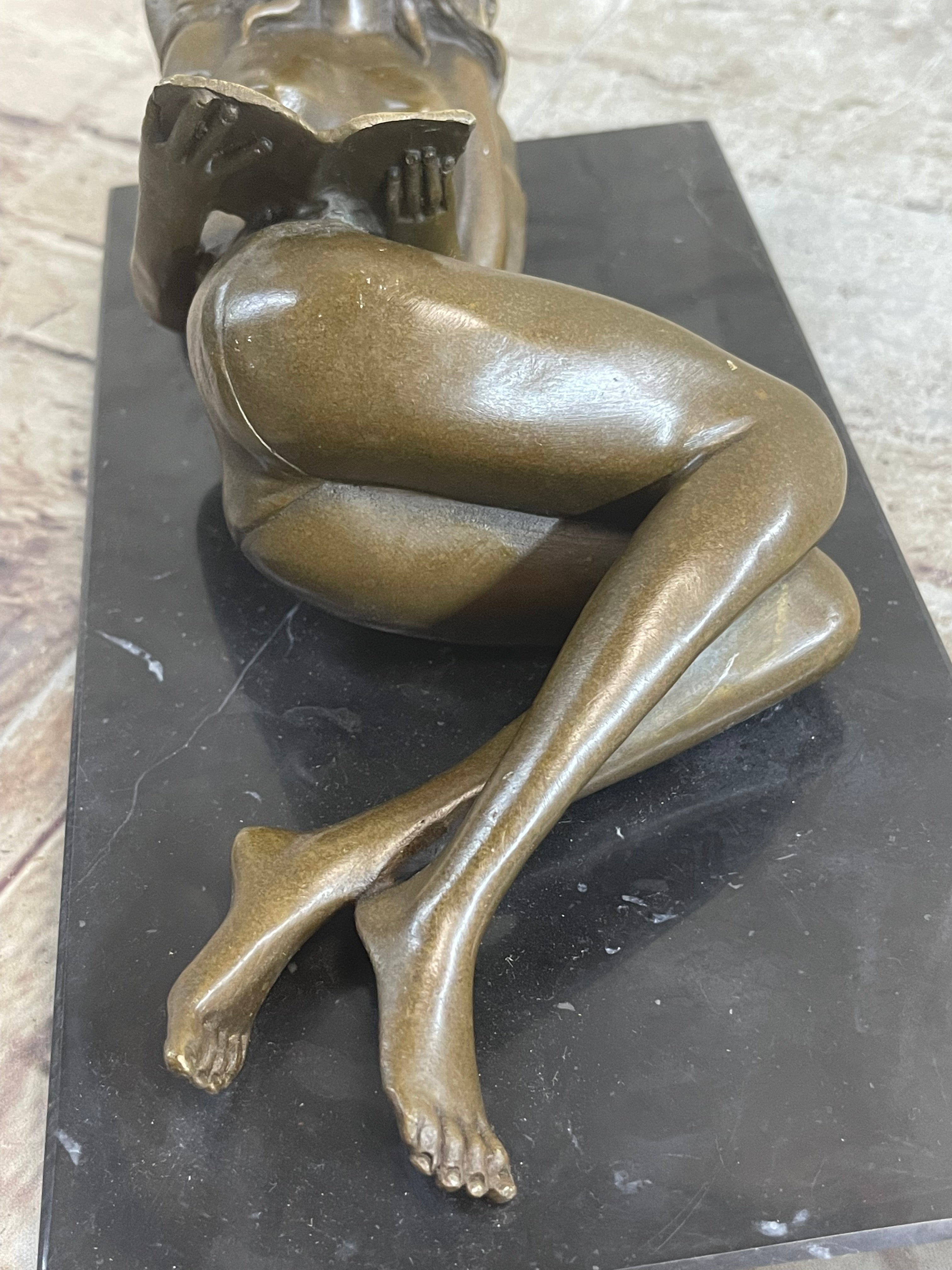 Signed Preiss Erotic Semi Nude Woman Bronze Sculpture