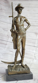 Shirtless Farmer Man with Scythe Bronze Metal Sculpture 21" x 7"
