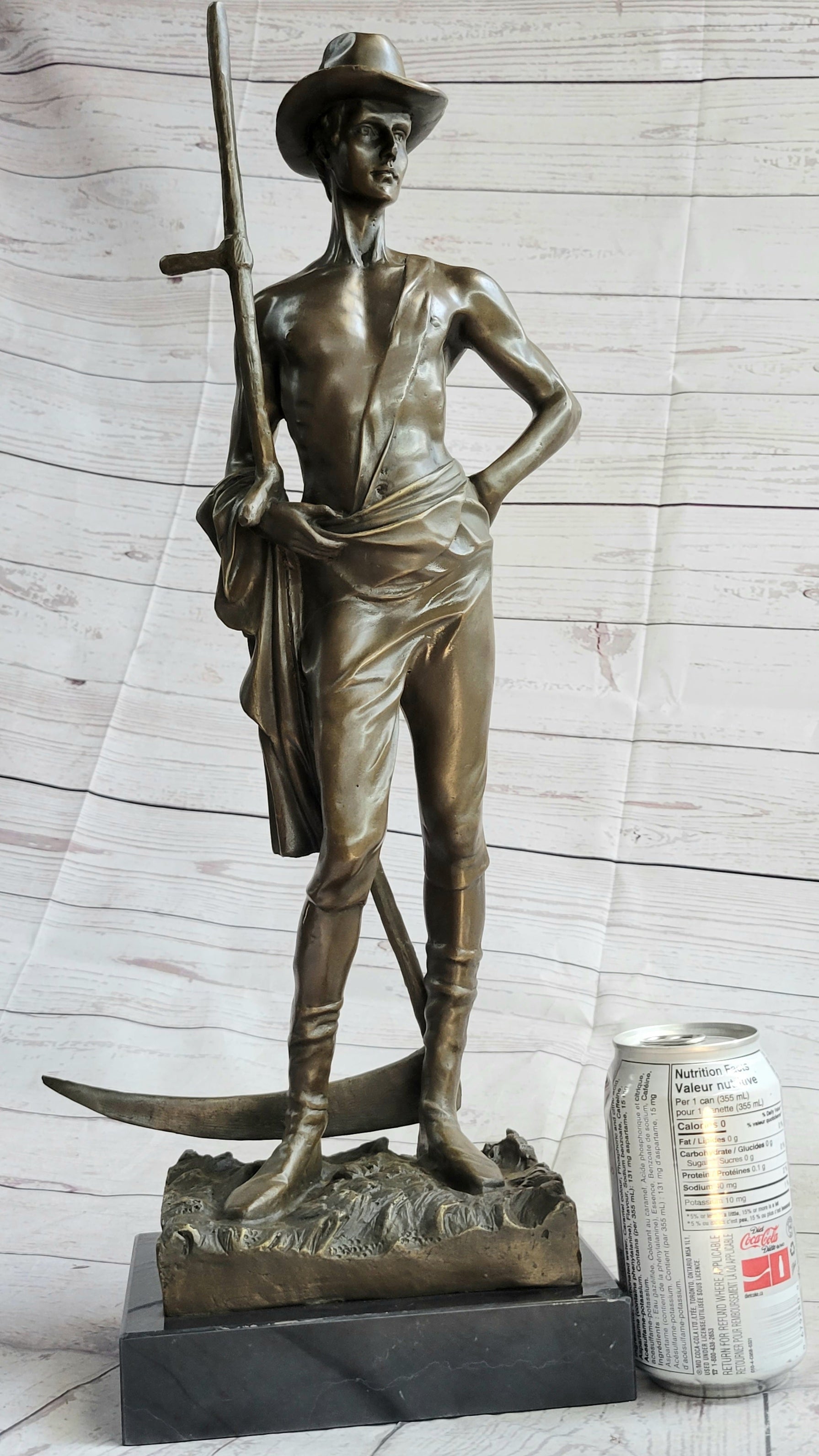Shirtless Farmer Man with Scythe Bronze Metal Sculpture 21" x 7"