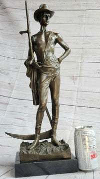 Shirtless Farmer Man with Scythe Bronze Metal Sculpture 21" x 7"