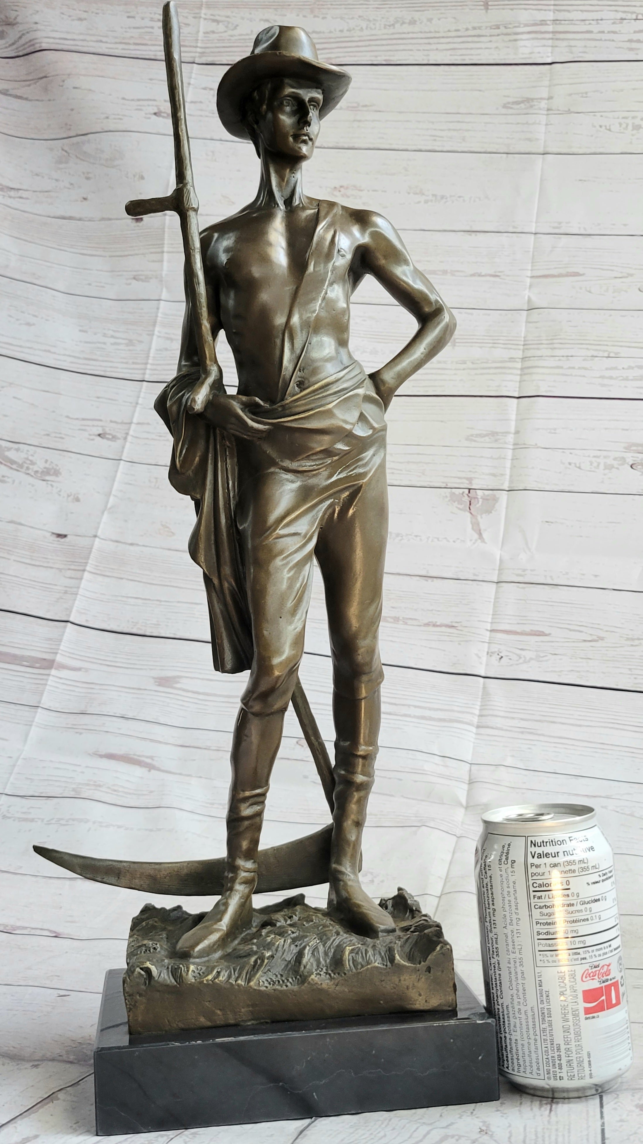Shirtless Farmer Man with Scythe Bronze Metal Sculpture 21" x 7"