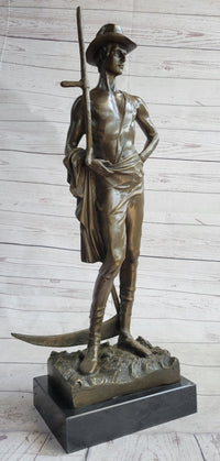 Shirtless Farmer Man with Scythe Bronze Metal Sculpture 21" x 7"