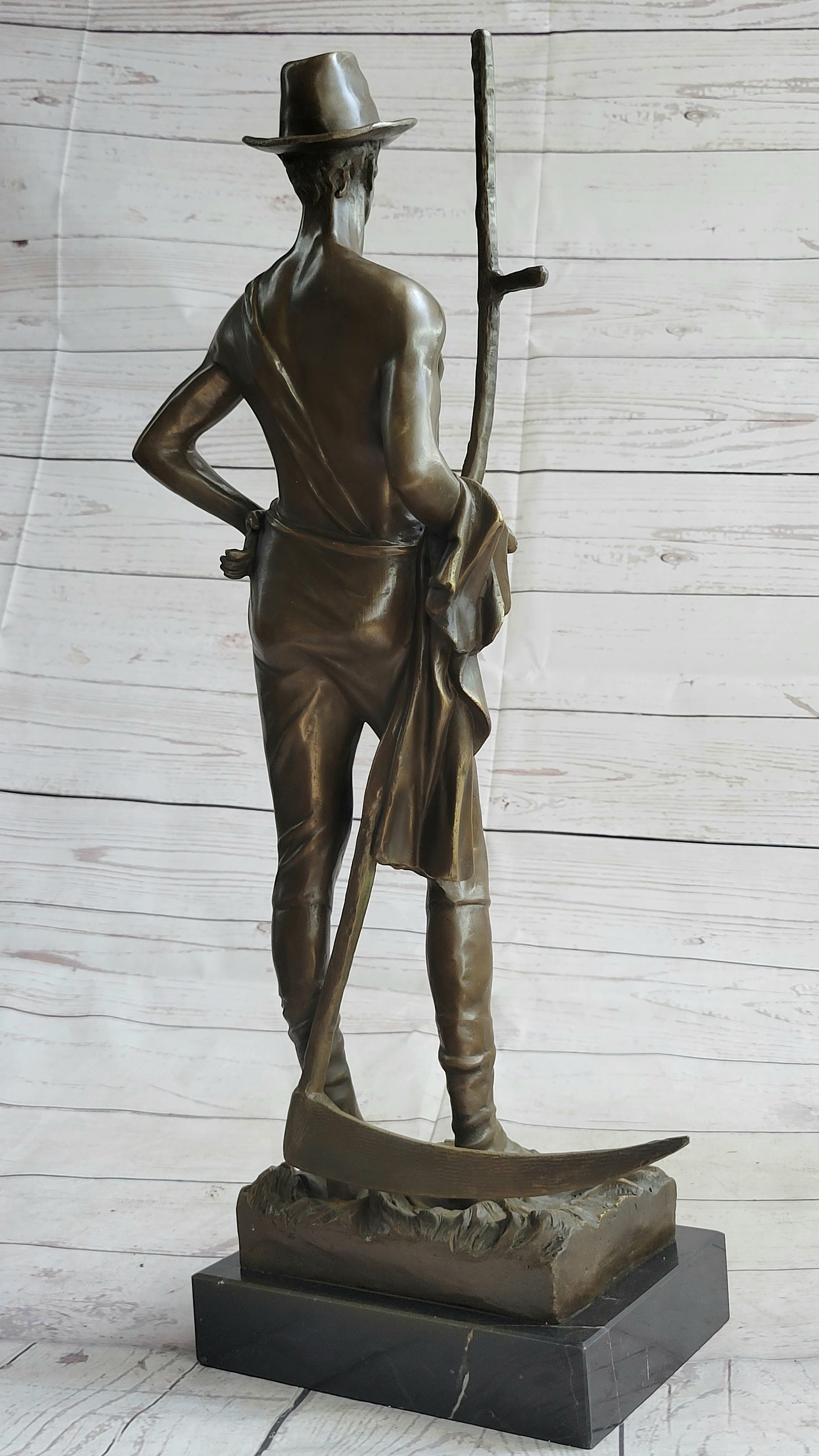 Shirtless Farmer Man with Scythe Bronze Metal Sculpture 21" x 7"