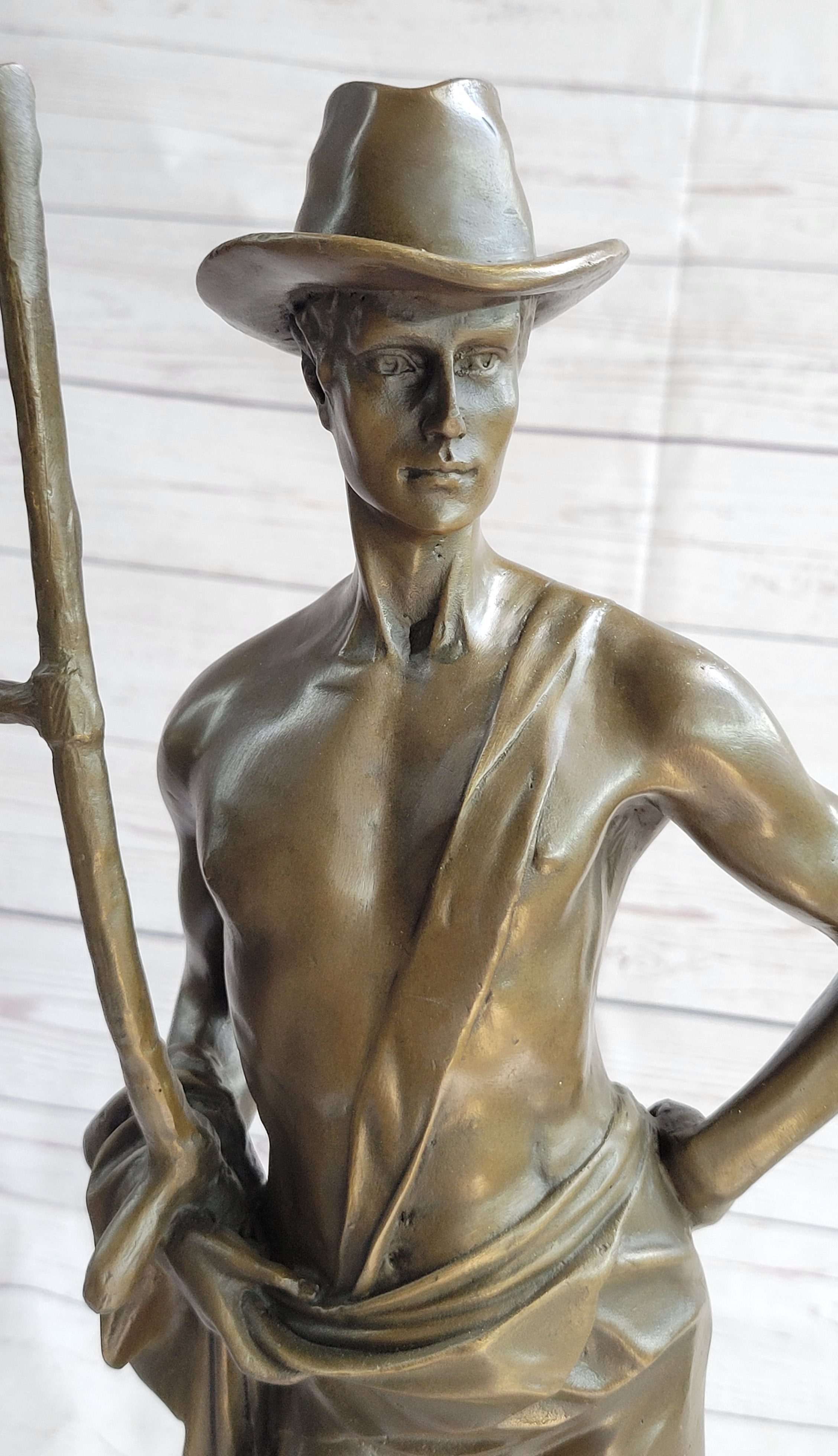 Shirtless Farmer Man with Scythe Bronze Metal Sculpture 21" x 7"