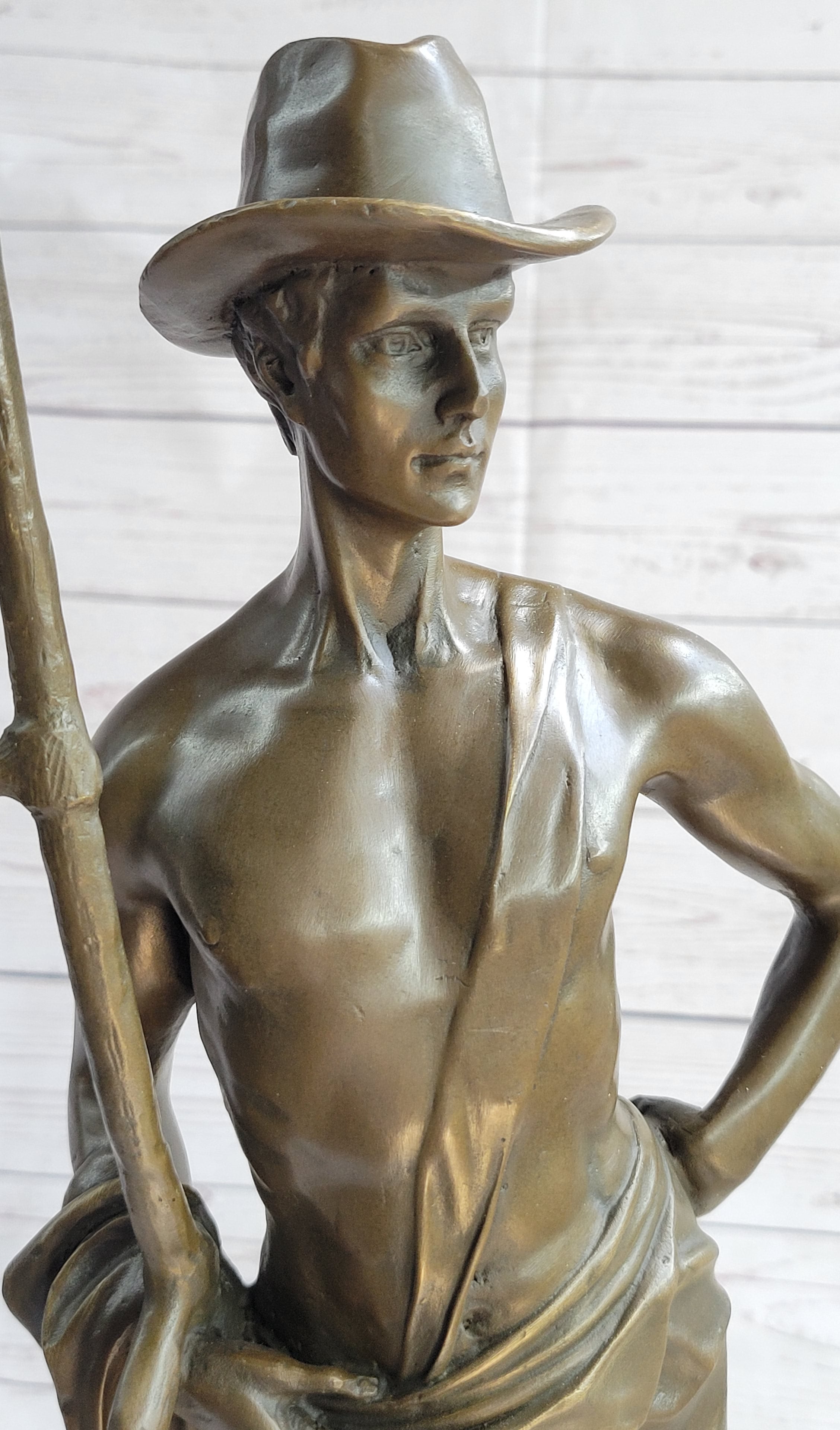 Shirtless Farmer Man with Scythe Bronze Metal Sculpture 21" x 7"