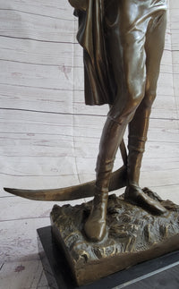 Shirtless Farmer Man with Scythe Bronze Metal Sculpture 21" x 7"