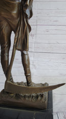 Shirtless Farmer Man with Scythe Bronze Metal Sculpture 21" x 7"