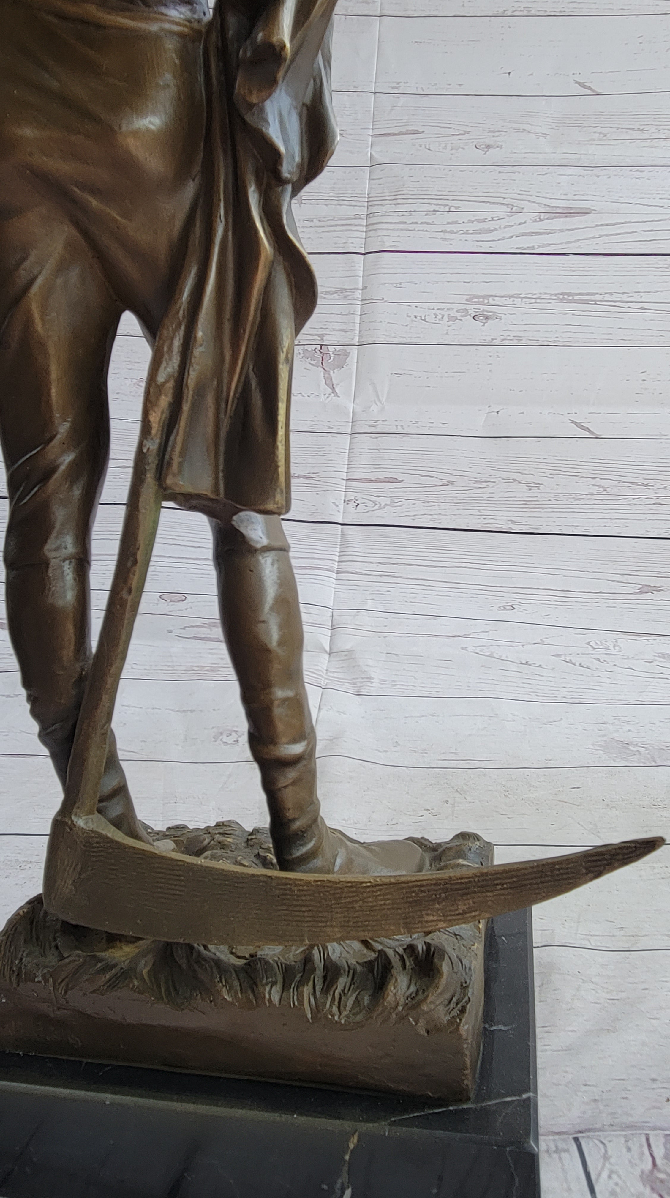 Shirtless Farmer Man with Scythe Bronze Metal Sculpture 21" x 7"