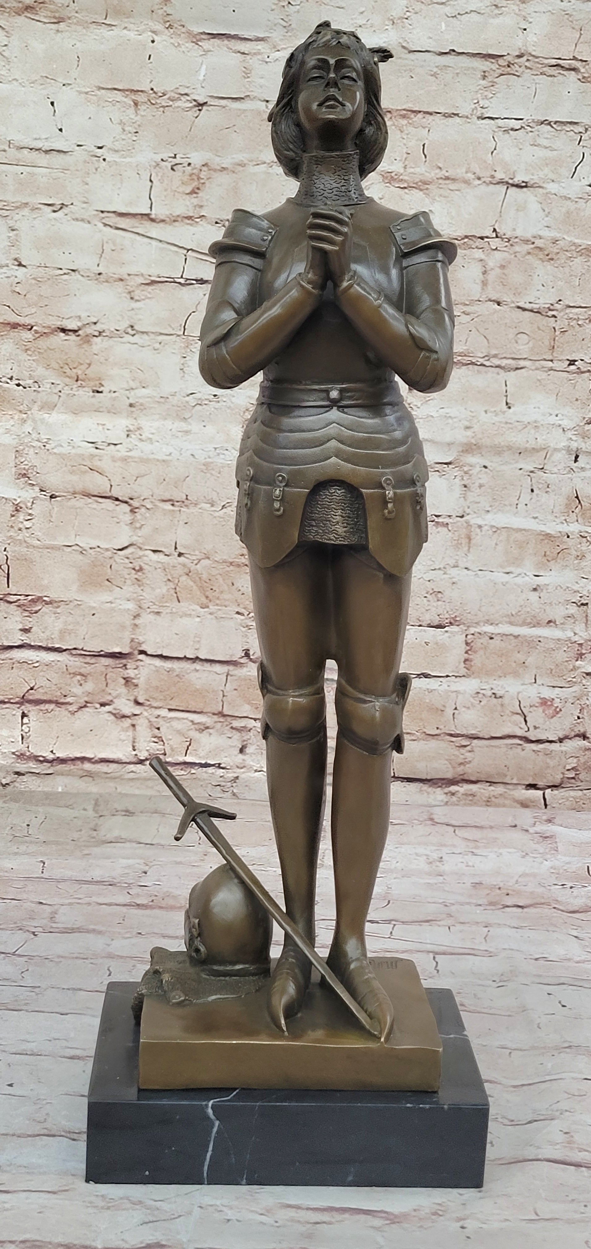 Saint Joan of Arc in Armor Praying - Bronze by Mercie