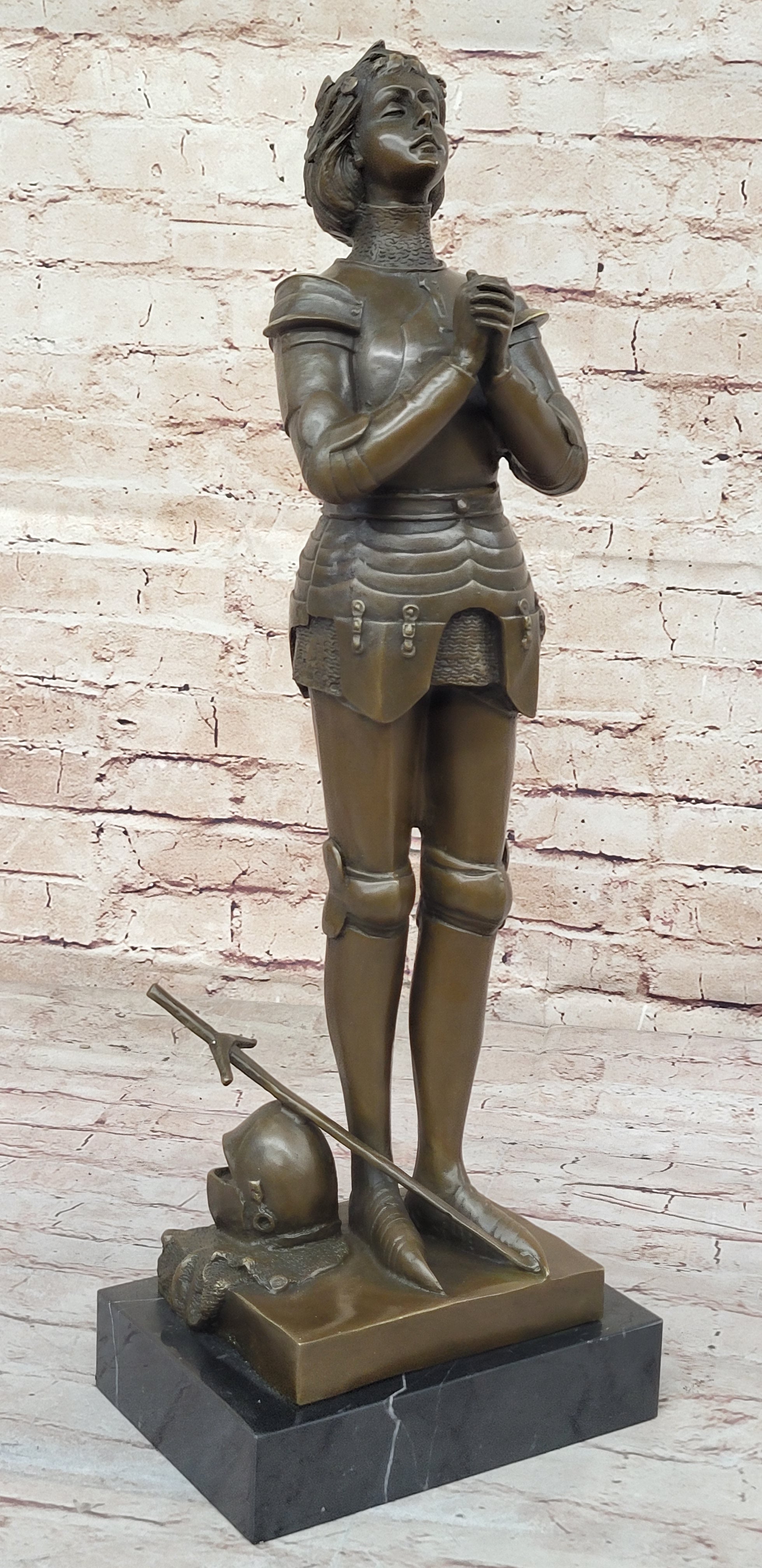 Saint Joan of Arc in Armor Praying - Bronze by Mercie